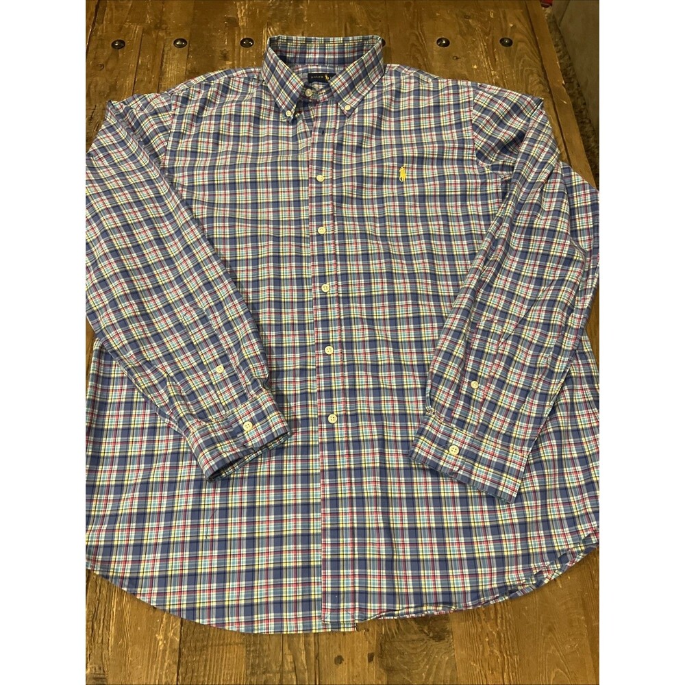 Polo Ralph Lauren Classic Fit Green Navy Pink Plaid Button-Down Shirt XL